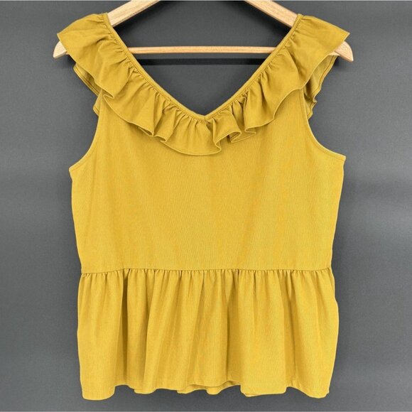 Ann Taylor Women's Sleeveless Ruffled Top M Mustard Yellow Classic Feminine - Picture 2 of 8